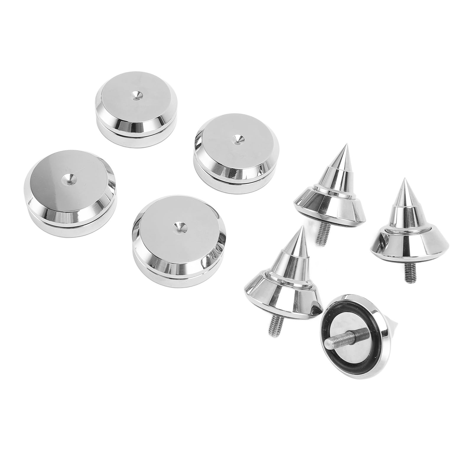 4 piedini isolanti per altoparlanti, con filettatura M6, in lega d’alluminio argentata, per altoparlanti, amplificatori, lettori CD e DVD; punte antivibrazione con base in
