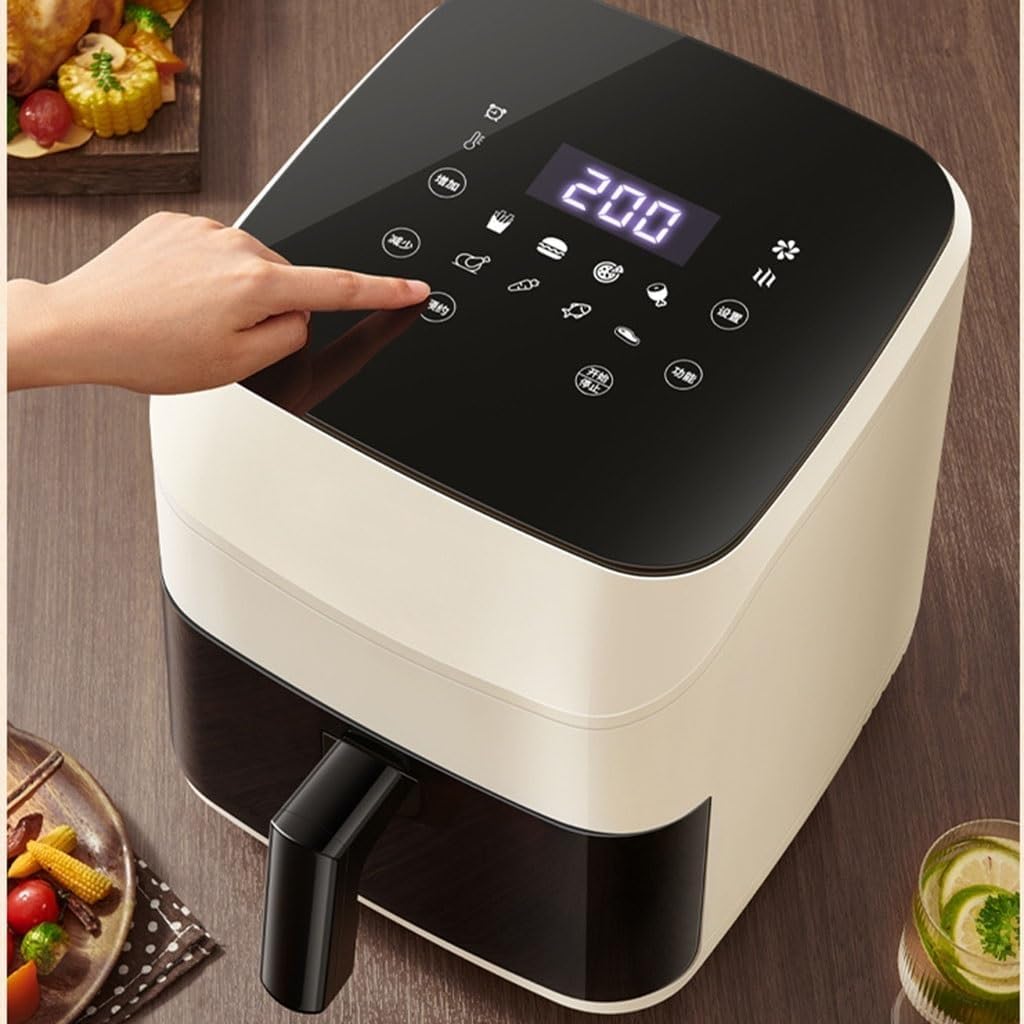 7l Frytkownica Powietrzna Do Użytku Domowego Kompaktowa Frytkownica Powietrzna Wizualna Beztłuszczowa Frytkownica Powietrzna 1600 W Smart Touch Screen, Beige, 7L