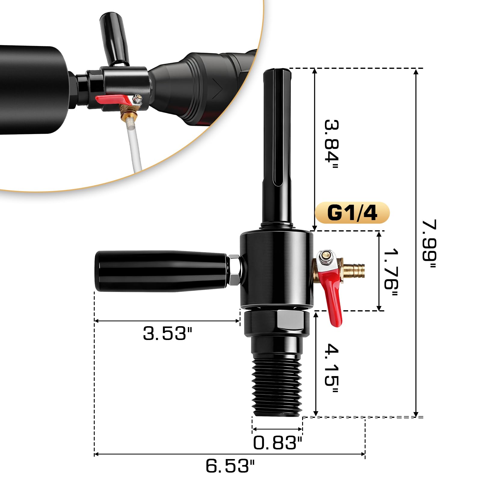 XIIW Adattatore SDS Max a 1 1/4" UNC Iniezione d’Acqua Automatica +Pompa | 4m Tubo per Trapano a Nucleo in Calcestruzzo, Acciaio 42CrMo4, G1/4" - Carotatrice Diamantata per Muro, Trapano a Nucleo