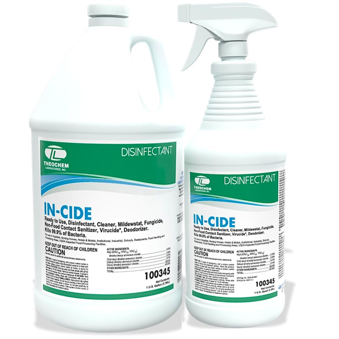 In-Cide Hospital Grade Disinfectant Spray - EPA Registered Cleaner Kills 99.9% MRSA, Norovirus - Medical Grade for Home Office Clinic - Fresh Scent - 1 Gallon + 32oz Bundle