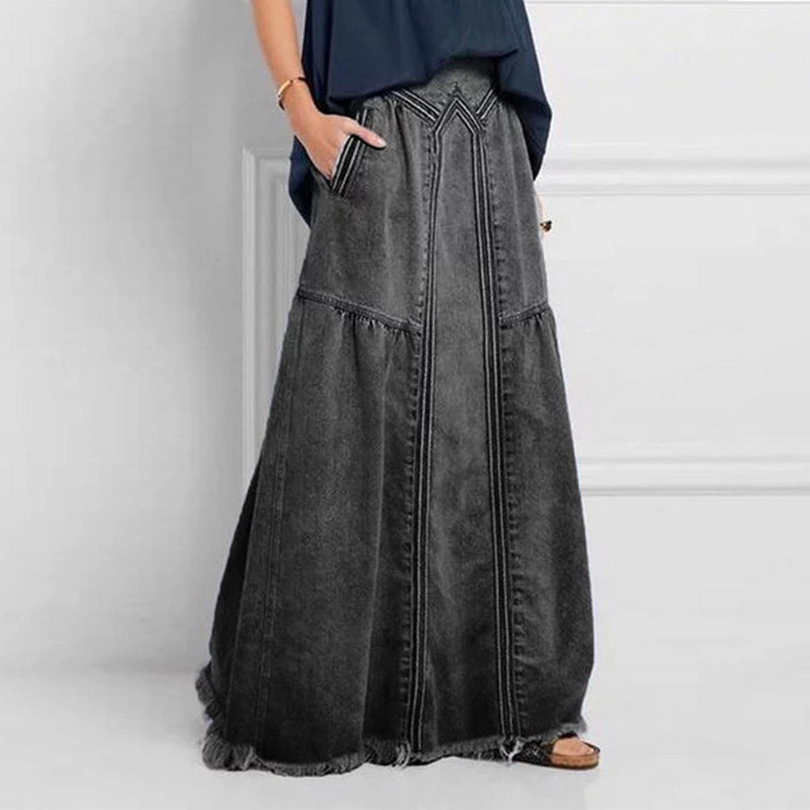 Gonna Donna Gonne Maxi in Denim Bohémien Oversize per Donne Sciolte Estate Falda Lady Boho Vintage Long Jean Gonna