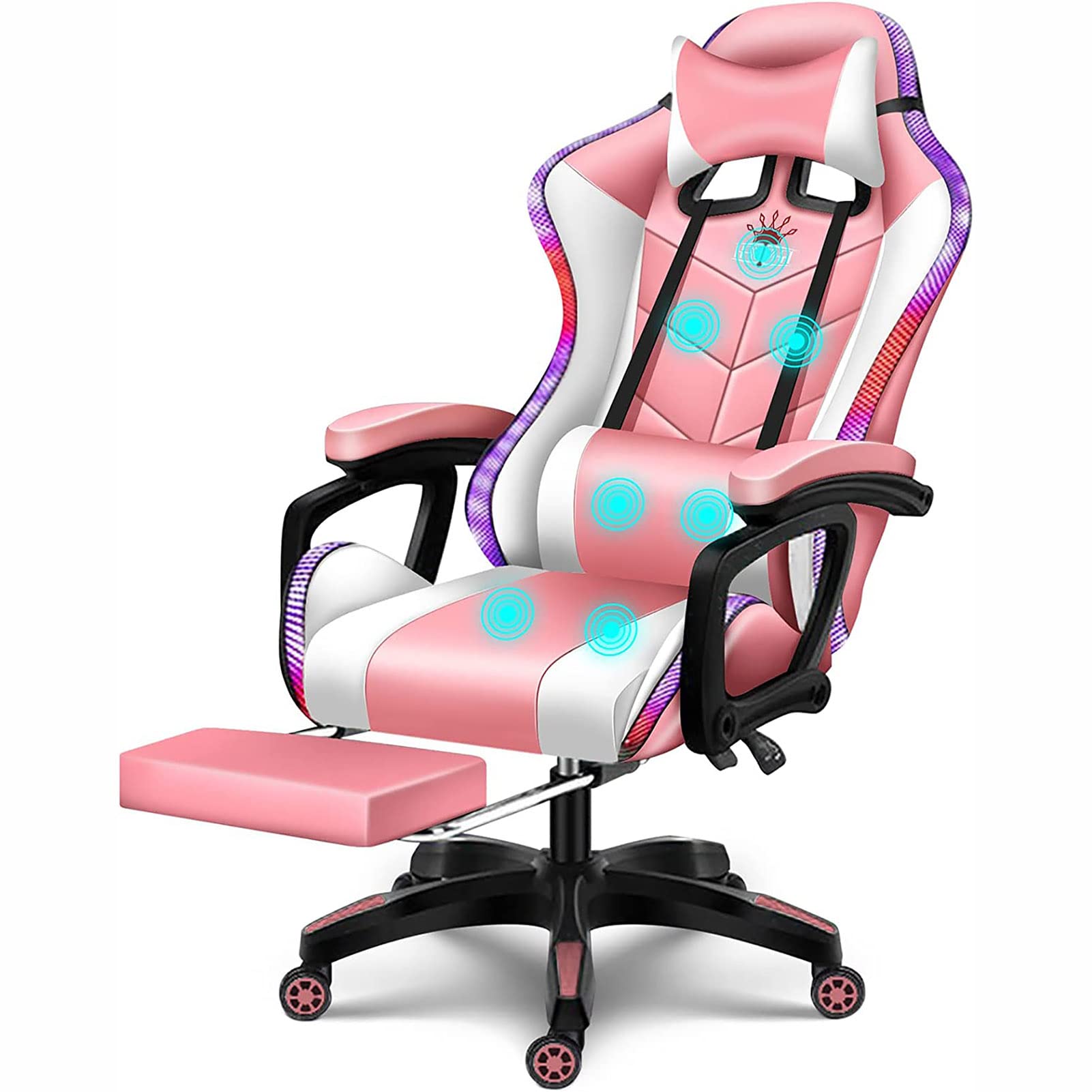 Chaise de jeu avec haut-parleurs Bluetooth rose pour ordinateur