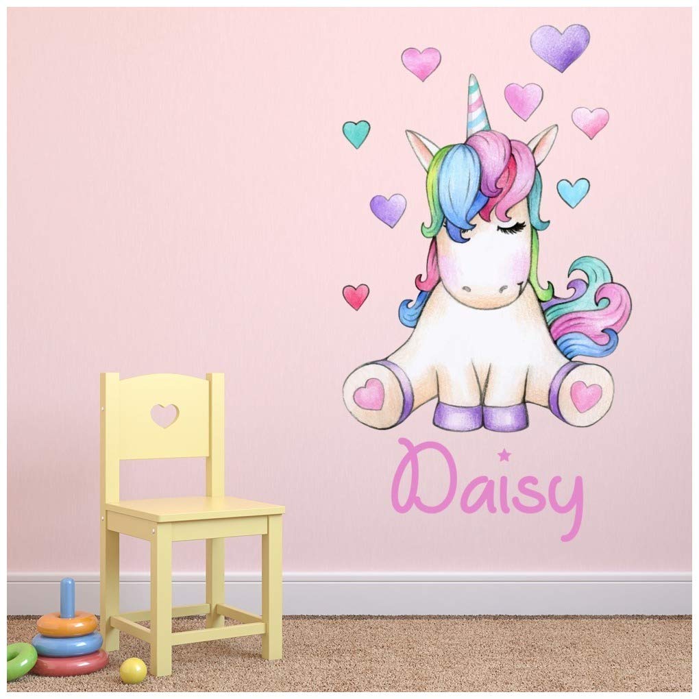azutura Custom Name Love Heart Unicorn Wall Sticker Personalised Kids Room Decal available in 8 Sizes Digital — image 1