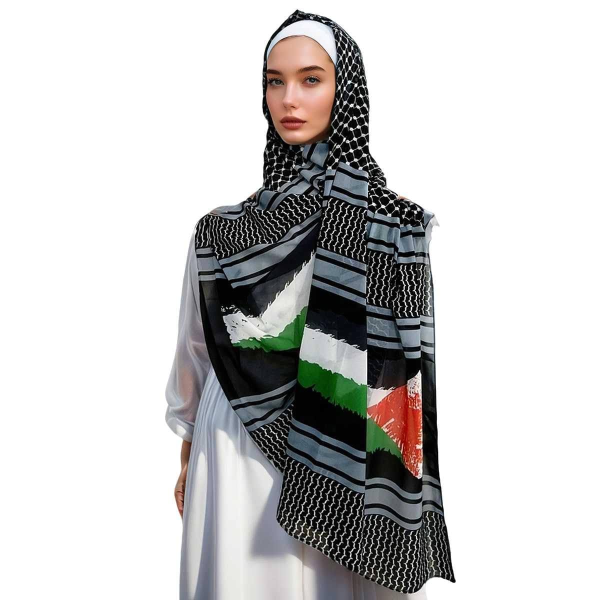 Urgarment Palestinian Keffiyeh Shemagh Hijab Scarf, Muslim Women Kuffiyeh Arab Headwear