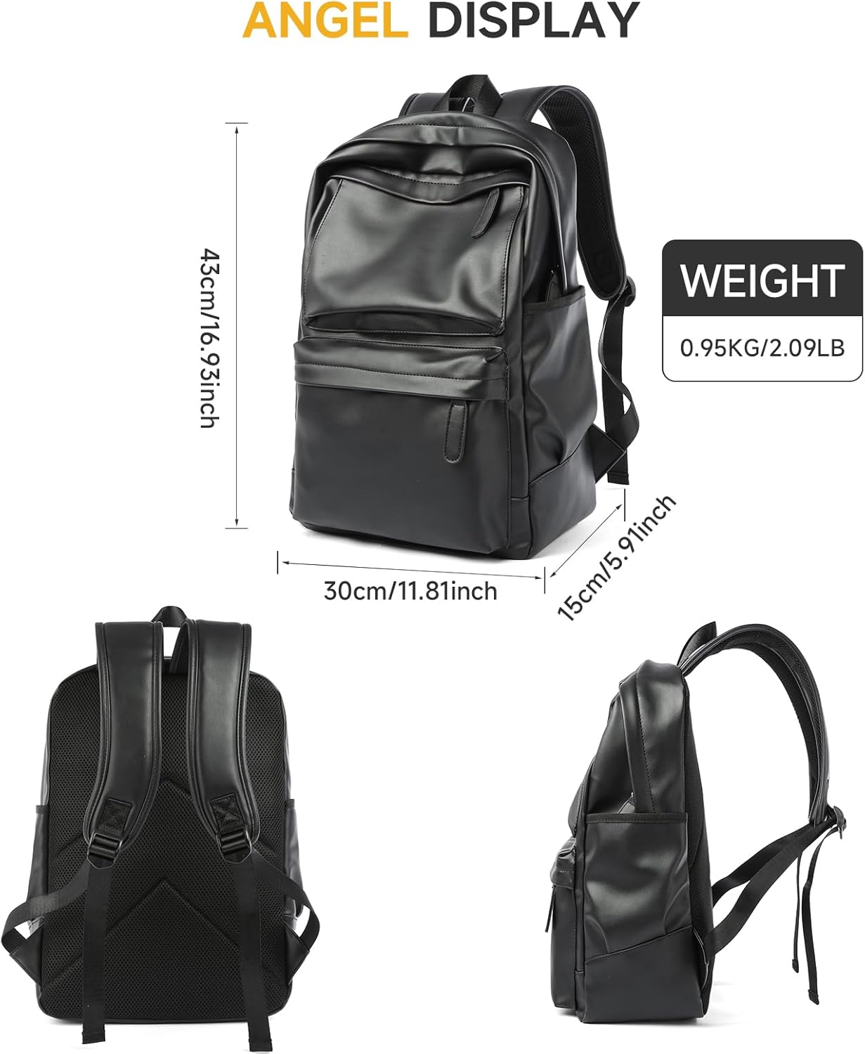 MOYYI Leather Laptop Backpack for Men Black Fit 15.6inch Laptop Backpack Simplify Rucksack Waterproof for Work Commute Casual Daypack