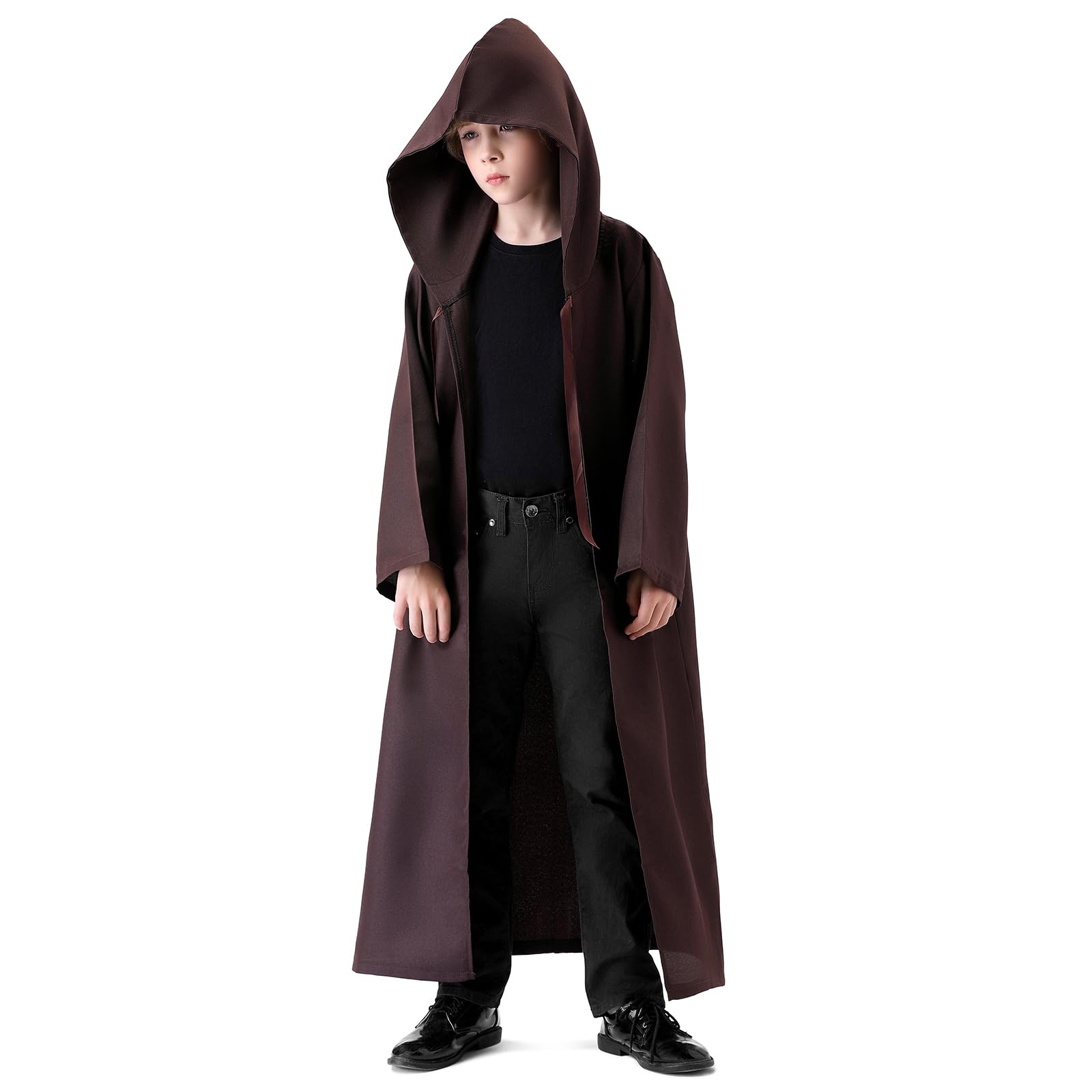 Banchif Kids Hooded Cape Black Halloween Medieval Vintage Cloak Kids Halloween Costumes Carnival Fancy Dress Cosplay Costumes (Brown 150) - Image 2
