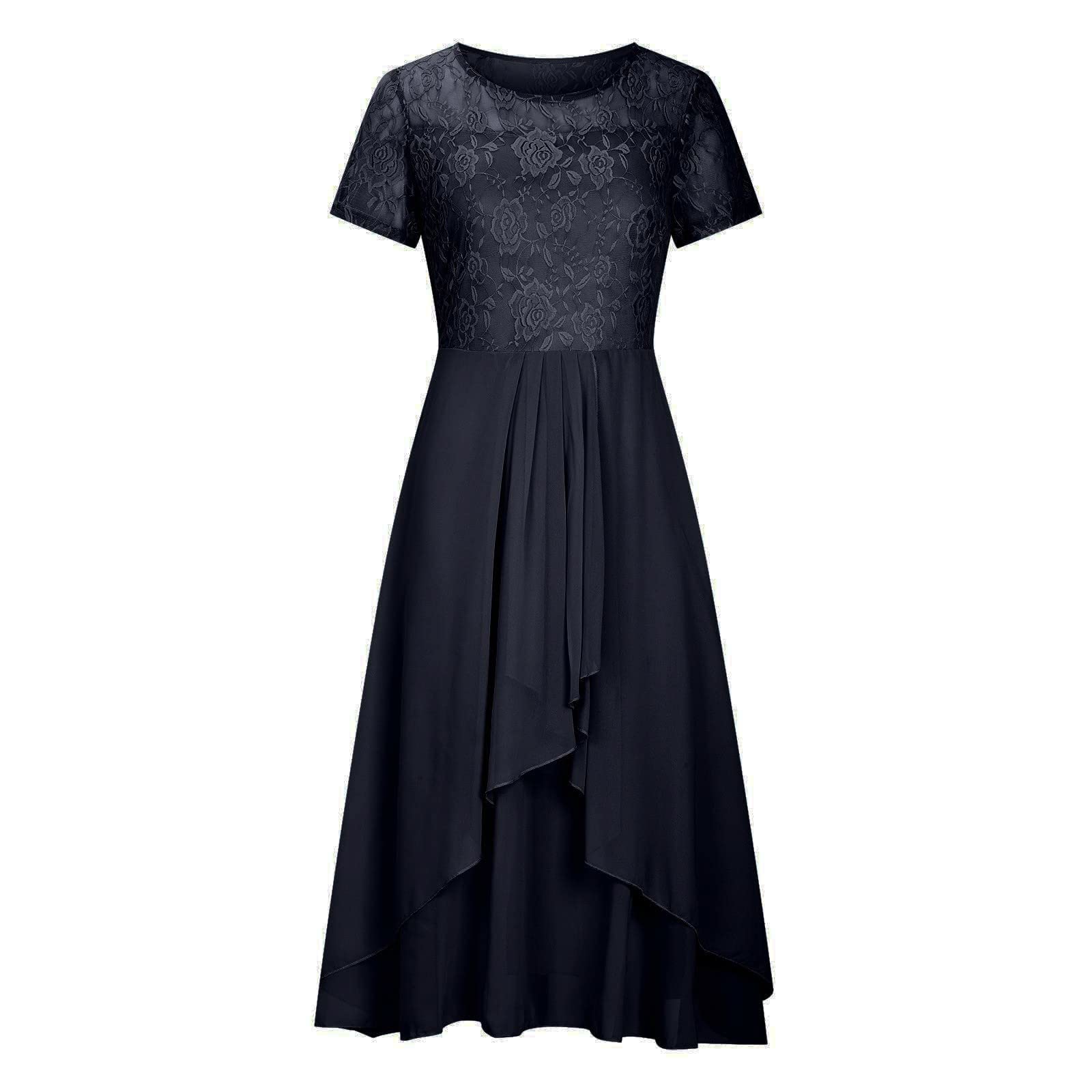Abendkleid Damen Lang Sommerkleid mit Rüschensaum Cocktailkleid Elegant Chiffon Spitze Wickelkleid Festliches Ballkleid A-Linie Kleid Hochzeitsgast Brautjungfernkleider Partykleider