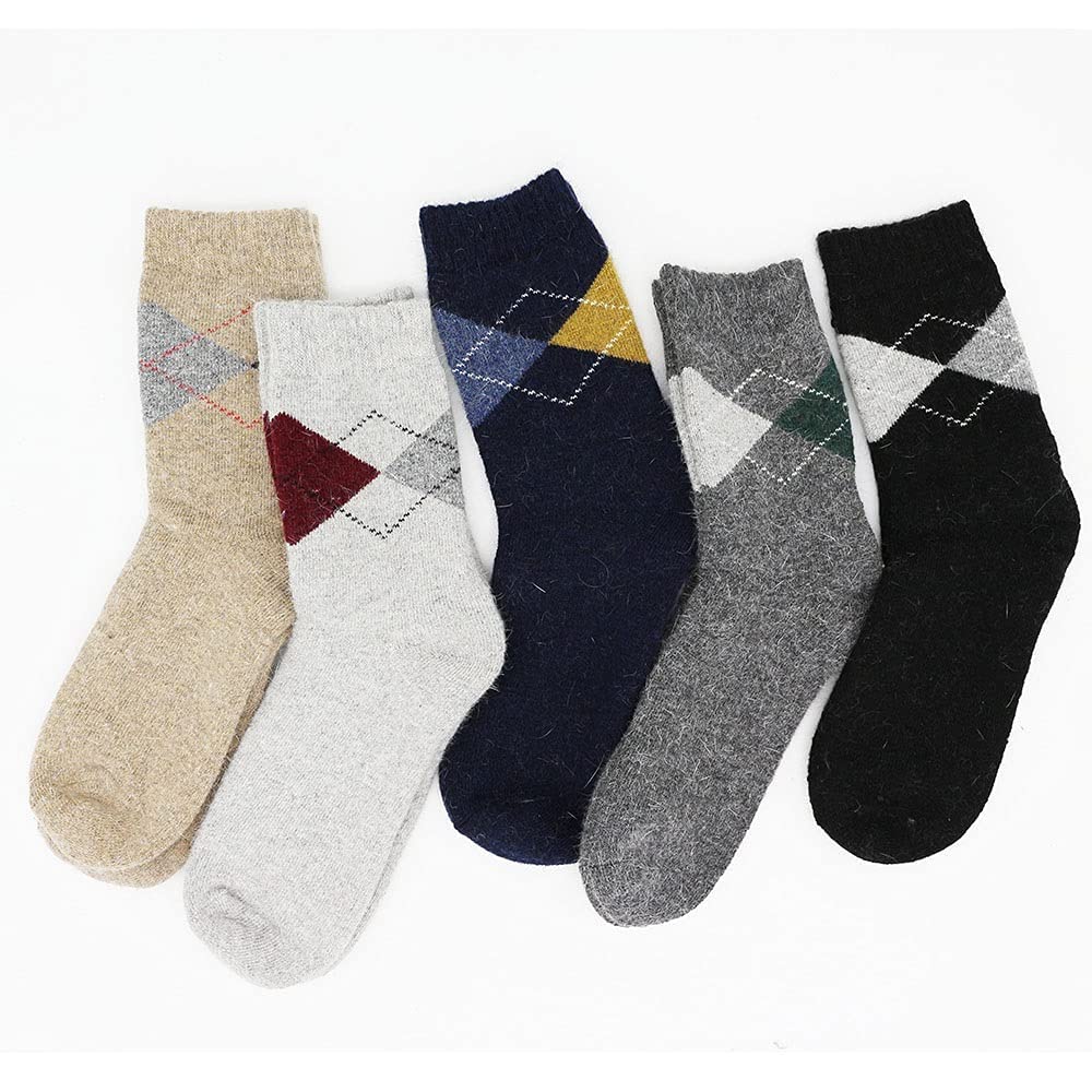 Hombres de Invierno espesados ​​Harajuku Retro Diamante Plaid Nieve Calcetines de Lana fría (Color: T Tamaño: Un tamaño) (Color : A, Size : One Size)