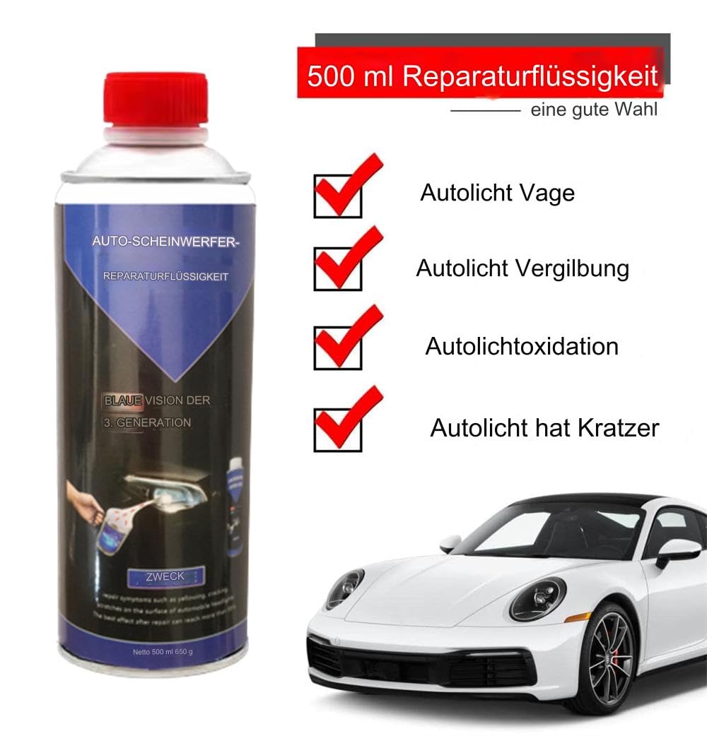 Scheinwerfer Bedampfen Set, Aceton Verdampfer Scheinwerfer Aufbereitung Set, 500ml ReparaturflüSsigkeit Scheinwerfer Reparatur Politur Set FüR BekäMpft Vergilbungen, Kratzer, UnschäRfen