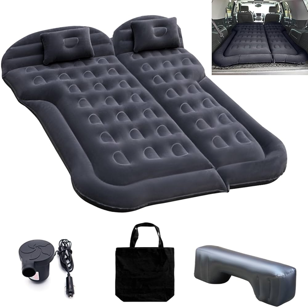 SUV Luftmadrass Bilsu00e4ng Camping Kudde Kudde Uppgraderad Fu00f6rtjockad Och Universell Bilmadrass Camping Bu00e4rbar Sovdyna Fu00f6r Resor Camping Anvu00e4ndning I Din Bil RV Minibuss Bagageutrymme (gru00e5