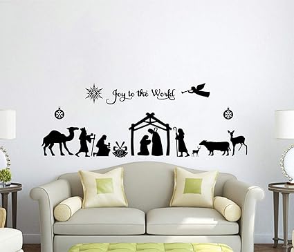 Rawpockets Vinyl Polyvinyl chloride Christmas Manger-Joy to The World Wall Sticker, Multicolour