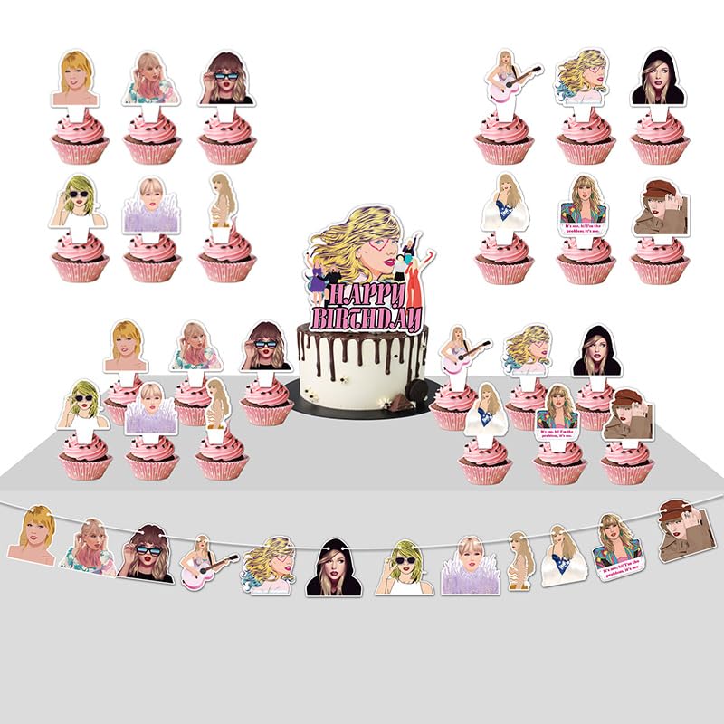 (25pcs) Cupcake Toppers Taylor Merchandise Swift Party Decorations Table Banner for Swiftie Birthday Room Decor Party Stuff - TS Fans the Eras Tour