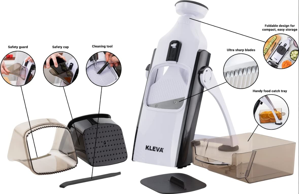 MYBO TV SAFETY SLICER XL krajalnica do warzyw, 24 rodzaje cięcia, łatwa i bezpieczna, nadaje się do mycia w zmywarce, 2 lata, widoczna w telewizji, srebrna