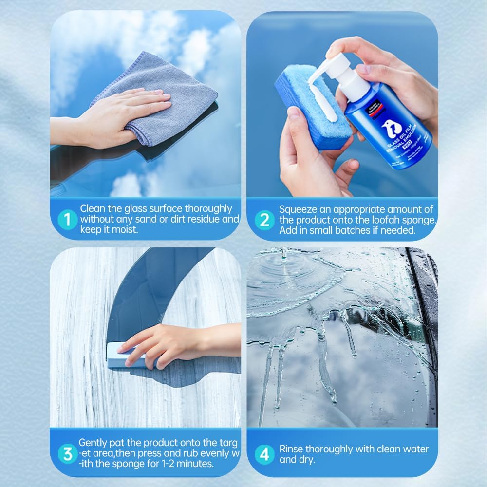 Glodway Glass Cleaner For Car Windshield,Oil film Remover, Streak-Free Shine on Automotive Windows, and Mirrors, Ammonia Free, for Auto and Home,4.58 OZ,2 Pack
