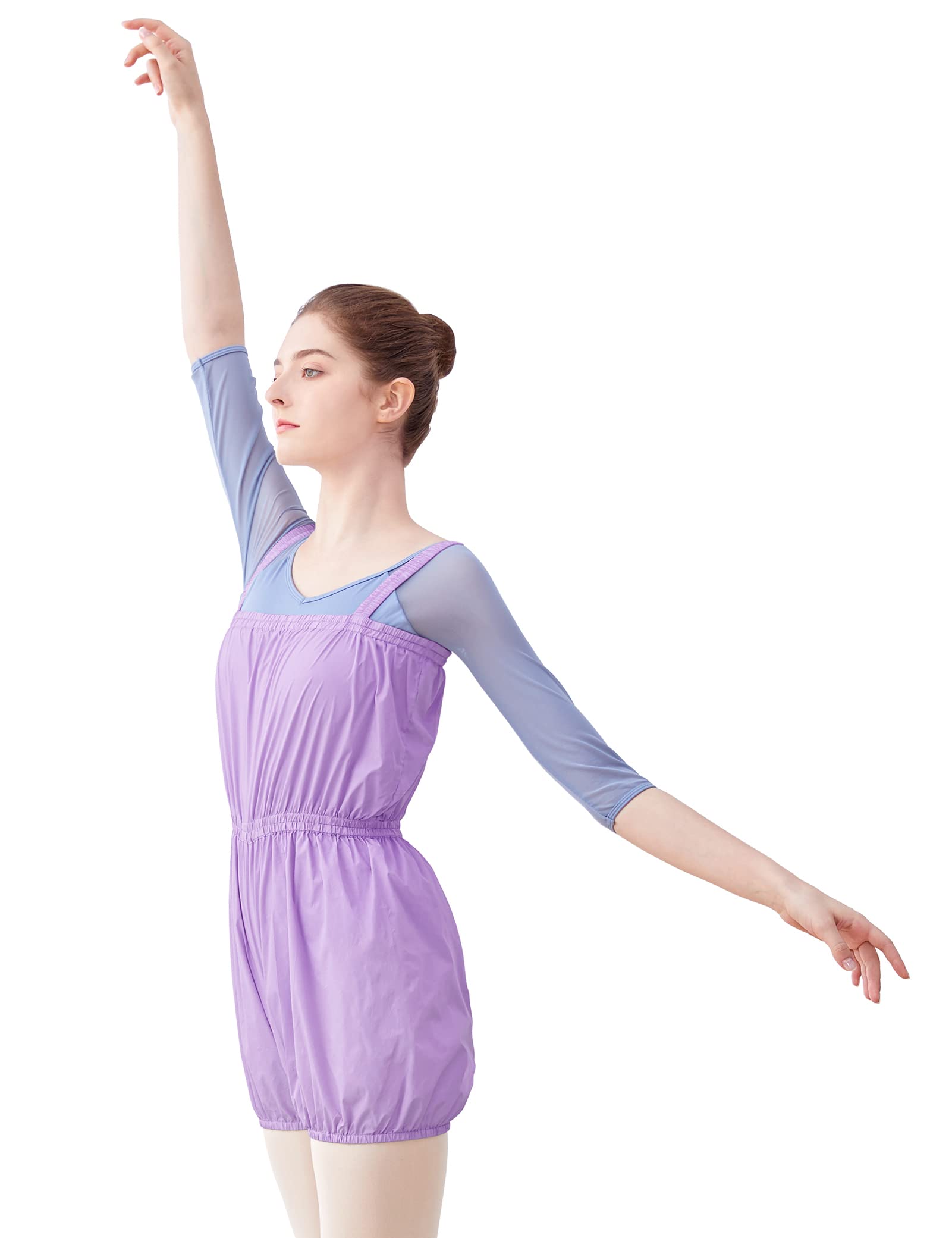 Daydance Light Purple Teens Girls Ballet Pants Ripstop Dance Jumpsuit Bib Pants,