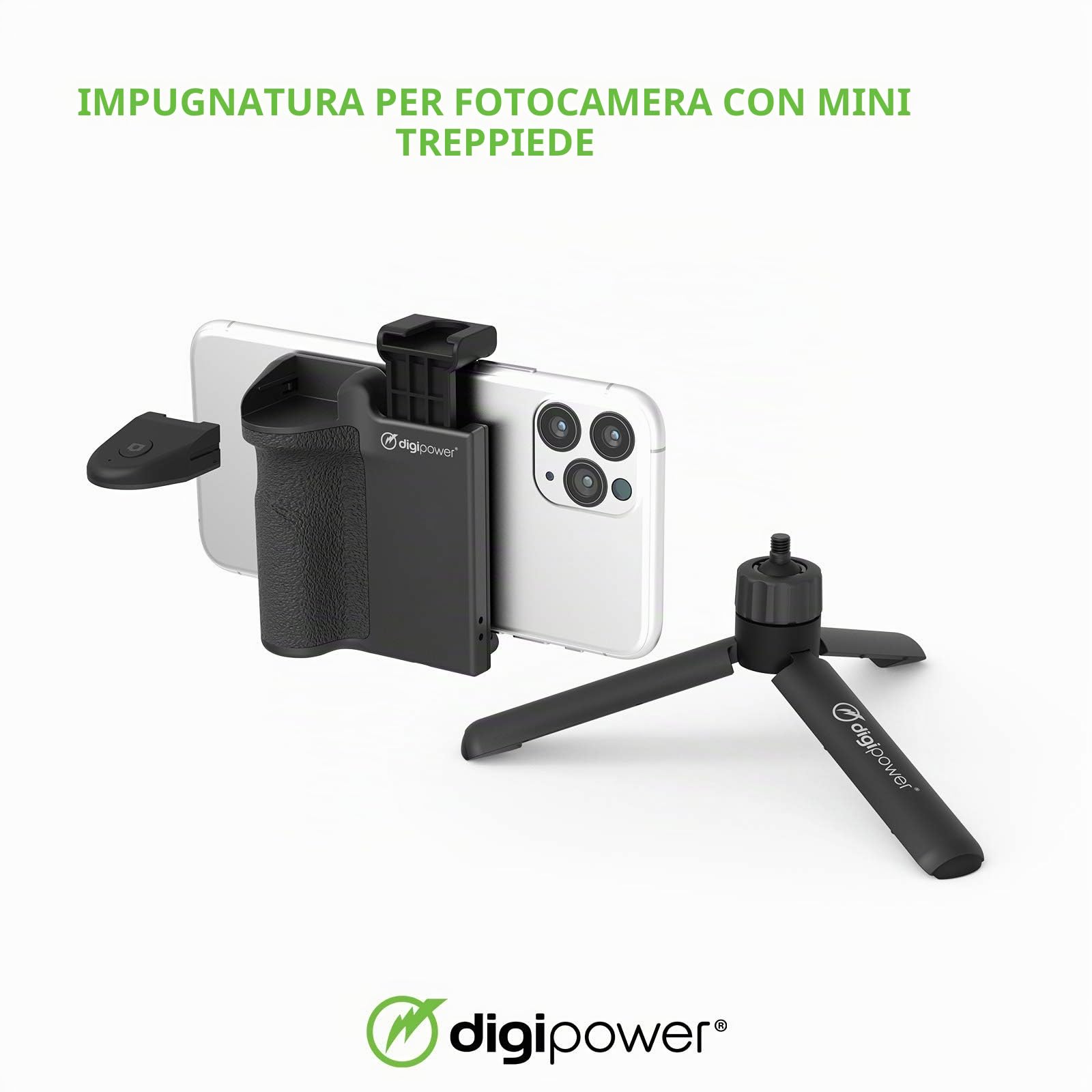 DigiPower Vlog Kit Follow Me DPS-VLG4 - set di 4 vlogging con maniglia per fotocamera, luce video LED, microfono universale e mini treppiede, compatibile con telefoni cellulari
