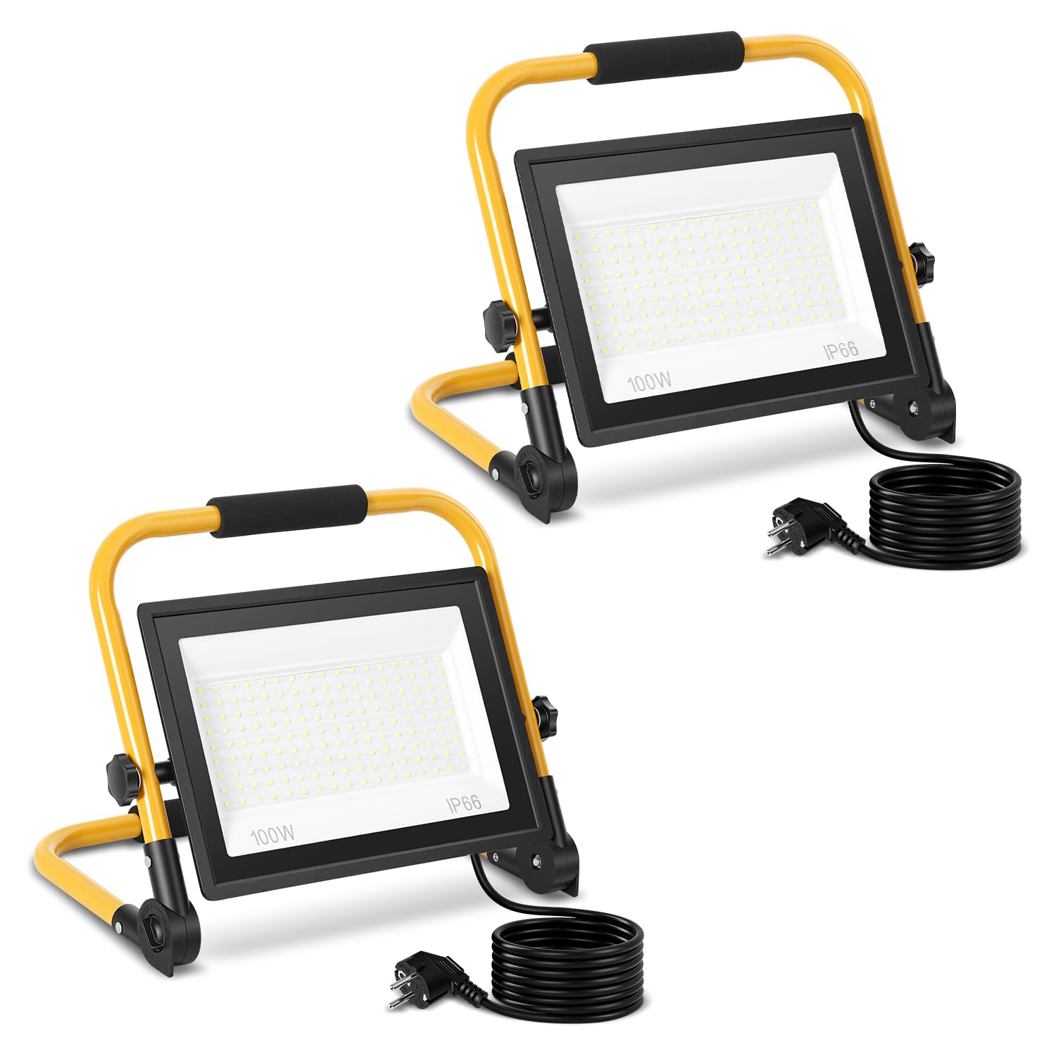 2 x reflektor budowlany LED, 100 W, 8000 lm, IP66, kabel 3 m, lampa