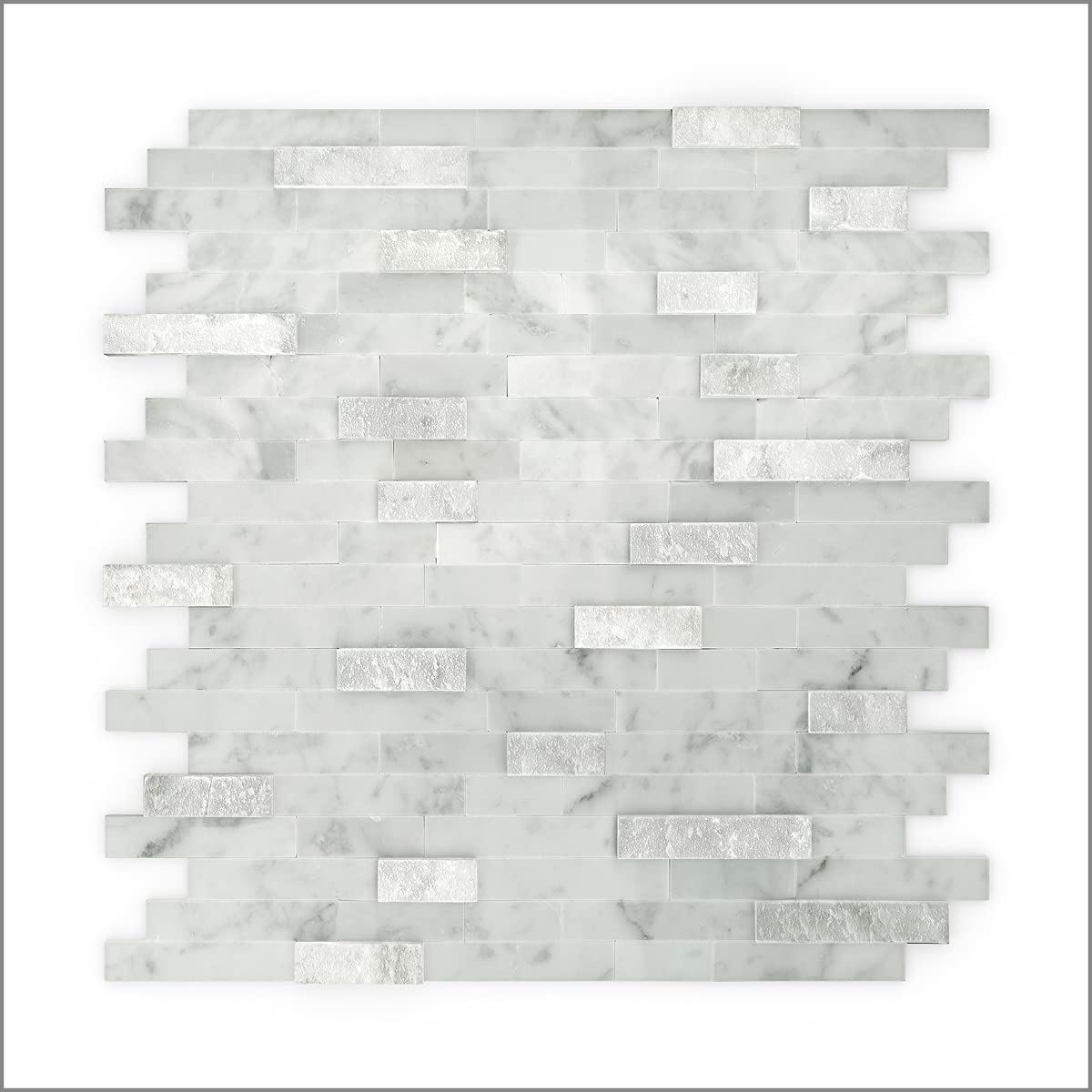 SpeedTiles CAMARILLO Timeless Natural Stone Tiles - Modern Peel & Stick Marble Tiles for Kitchen Backsplash, Fireplace, Interior Wall - 3X Faster Installation with No Mortar, No Grout - White - Sample