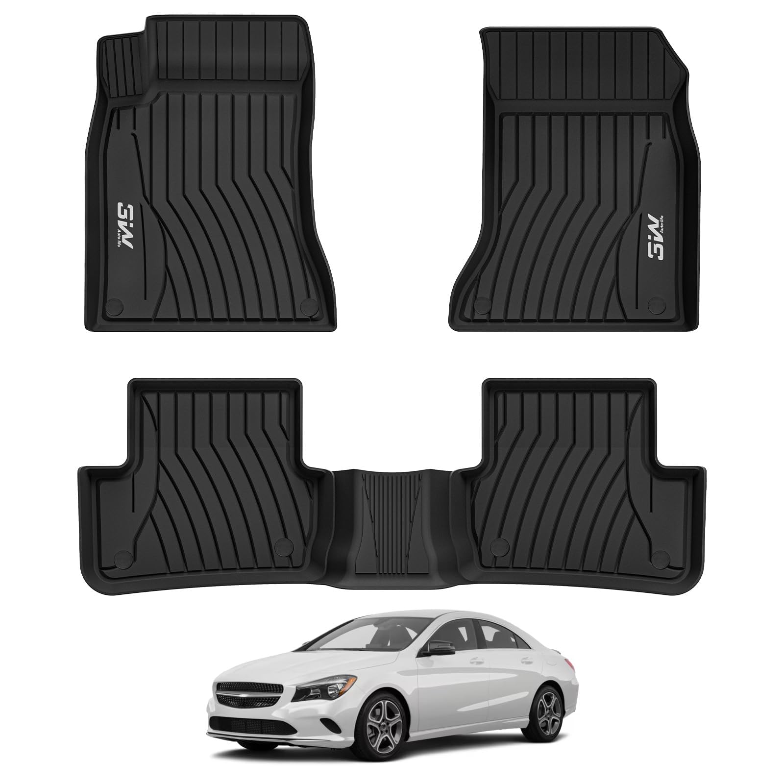 3W Floor Mats Compatible for Benz CLA 2014-2019 TPE All Weather Custom Fit Floor Liner for Benz CLA 1st and 2nd Row Full Set Car Mats Black