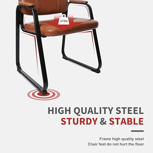 Miniatura 7 de CLATINA Silla de recepción con base de trineo y reposabrazos acolchados de cuero regenerado, silla de invitados de estilo moderno para oficina,