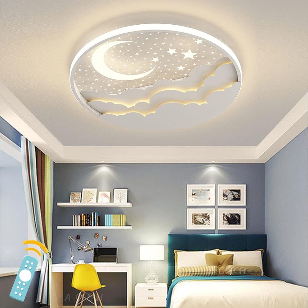 LED Kinder Deckenlampe Stern Mond Deckenleuchte Acryl Lampenschirm D50cm 50W Weiß Fernbedienung