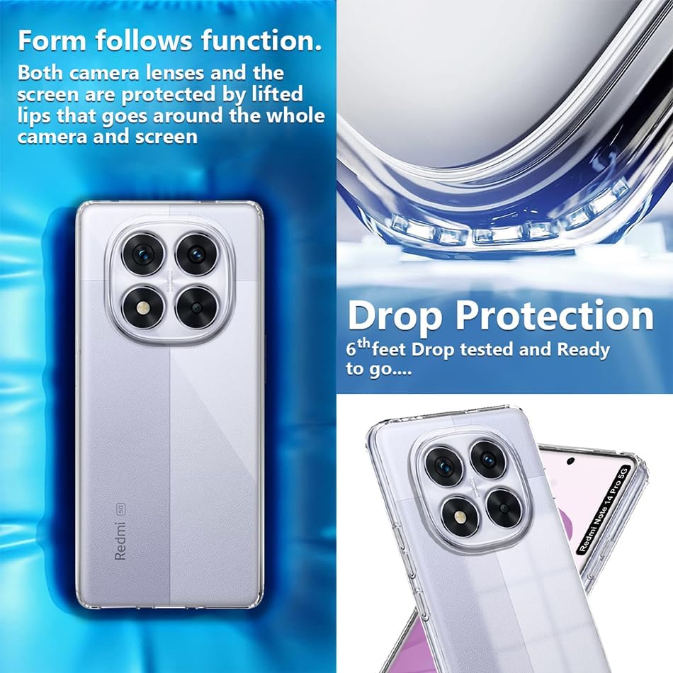 Image of NISHTECH for Redmi Note 14 Pro 5G, Poco X7 5G Premium Transparent Hybrid Soft Slim Dust Proof Back Case Cover Silicone with Camera Protection