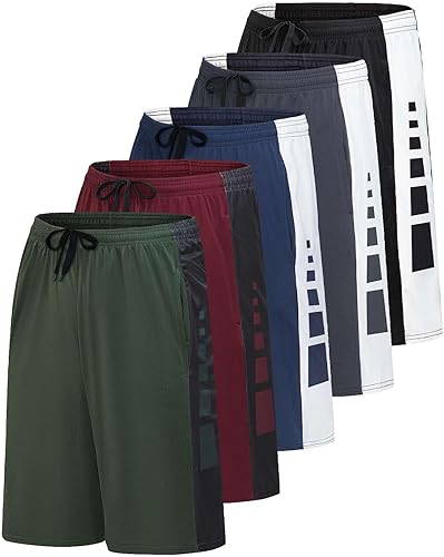 Vista 28 de Paquete de 5 pantalones cortos deportivos de secado rápido para hombre, shorts para correr, gimnasio, entrenamiento, casuales, con bolsillos