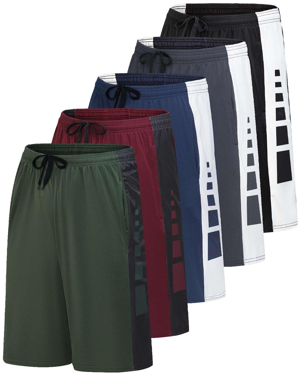 Real Essentials Men’s 5 Pack 9 Inch Dry-Fit Shorts