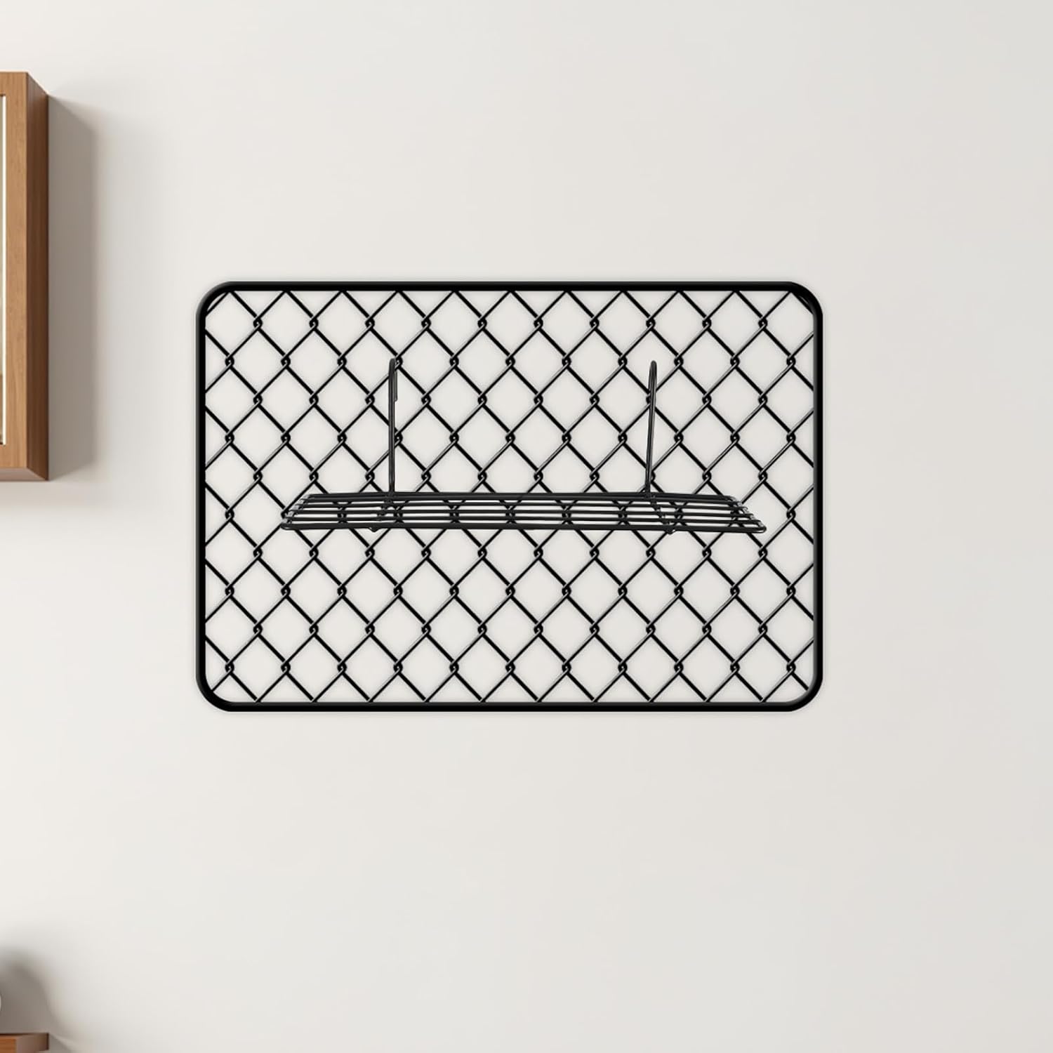 TEHAUX Grid Wall Shelf - Metal Wire Hanging Photo Display Organizer for Home Entryway Storage - Black Floating Rack for Bedroom Dorm Photo Wall Display