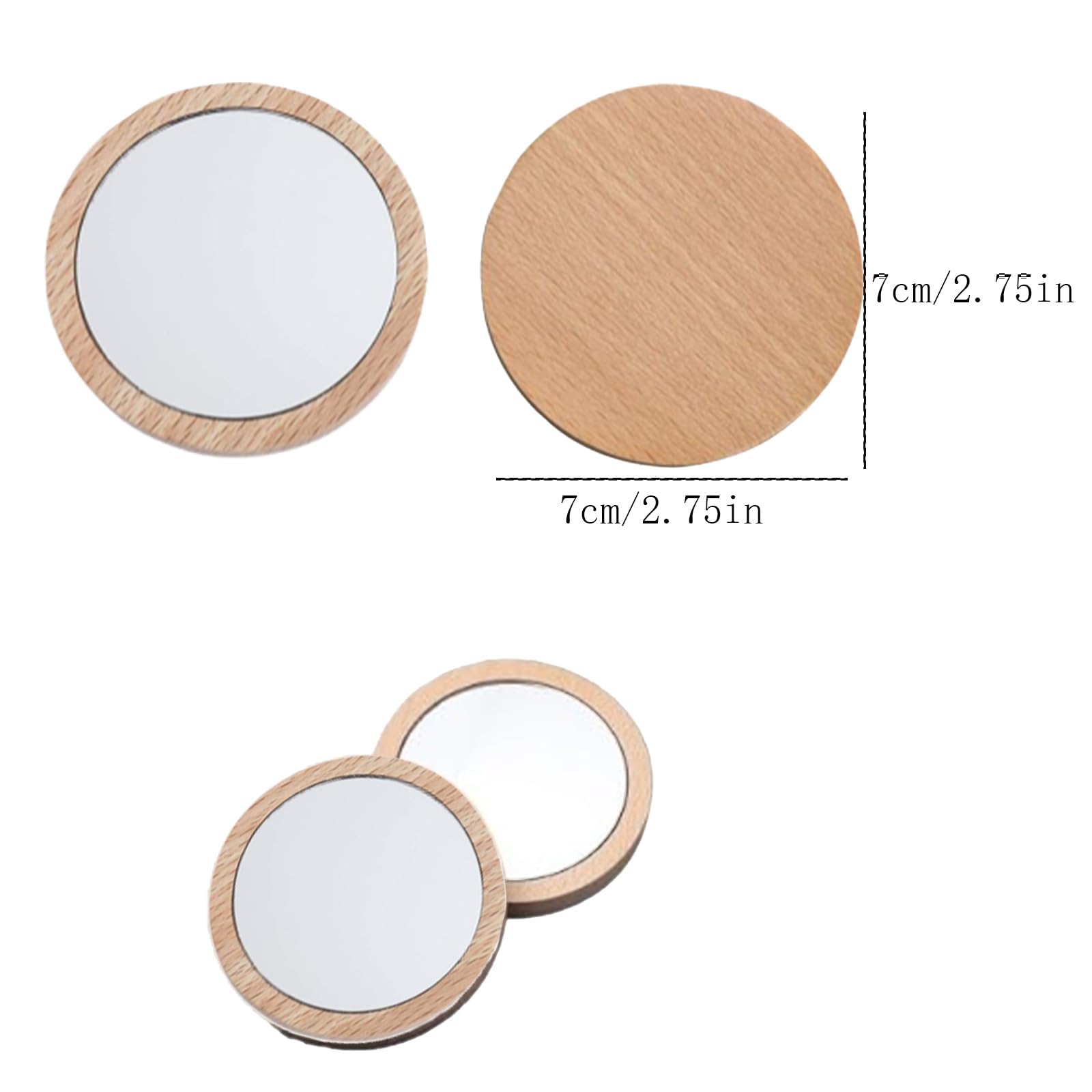 10 pezzi Specchio Rotondo Piccolo, Specchi per il Trucco Specchi Portatili, per Uso Quotidiano, Trucco, Viaggi (Colore del Legno)