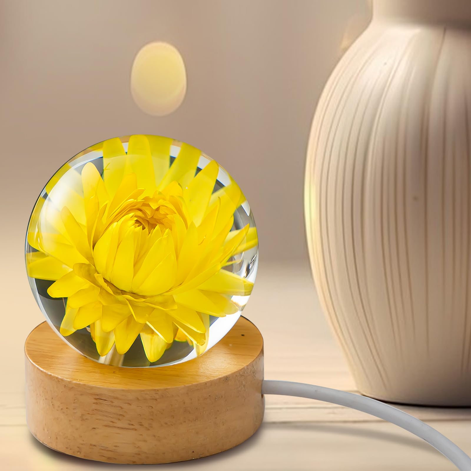 Veilleuse Boule De Cristal En Forme De Fleur De 6,1 Cm Avec Base En