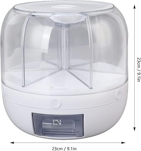 Miniatura 7 de Contenedor de almacenamiento de cereales y cereales de 13.2 libras, dispensador redondo giratorio de 360, organizador de cocina de 6 compartimentos