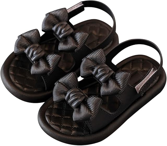 Kid Sandals Nonskid Bowknot - Decorative Fashion Adjustable Casual Open Toe Shoes for Girls Plastic Trendy Cute Flat