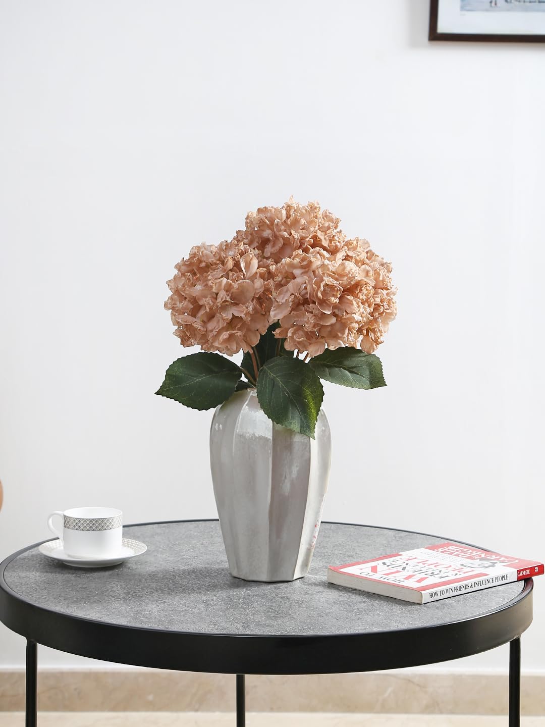 Fourwalls Beautiful Artificial Hydrangea Flowers Bunch for Vase (40 cm, Orange) Home Decoration Living Room Bedroom Corner Table Top Office Wedding Party Decorative Items