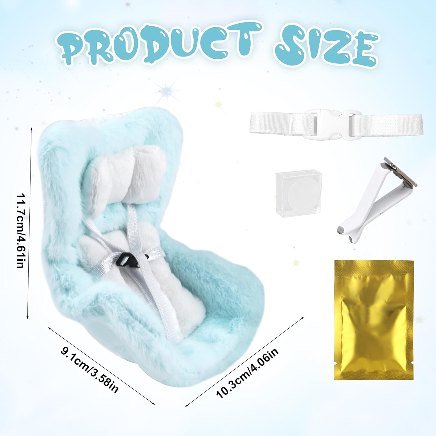 Dolls Car Seat, Decorative Car Doll Sofa with Furry Cushion & Fragrant Tablets Cute Air Vents Ornaments Accessories for Display 3.94-6.69in Toy (Blue)