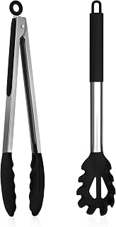 Homikit Silicone Spaghetti Spoon and Kitchen Tongs (2, Black)