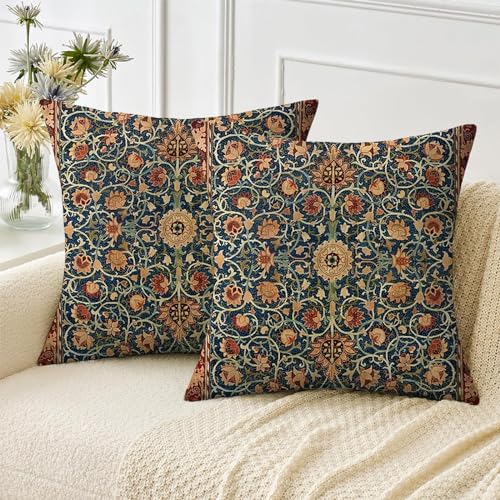 Scqiusya B0DCTRYT5S William Morris Pillow Covers 18X18 Set Of 2, Vintage Tapestry Floral Throw Pillows Cushion Cover thumb #3