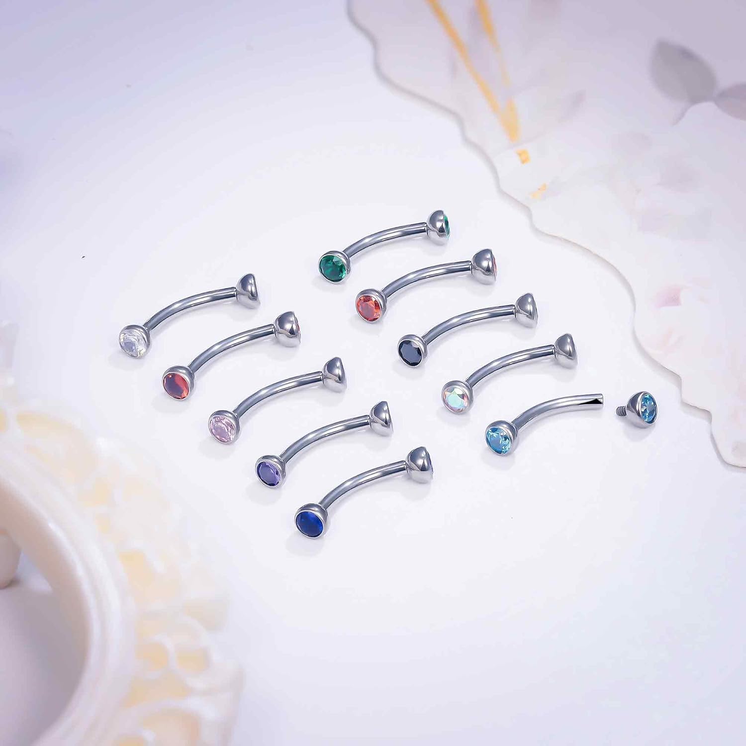 Ruifan 16g Rook Piercing Jewelry Titanium Internally Threaded Jeweled CZ Curved Barbell Eyebrow Tragus Helix Conch Lobe Labret Earrings Lip Rings Piercing Jewelry For Women Men 6mm 8mm 10mm - Image 5