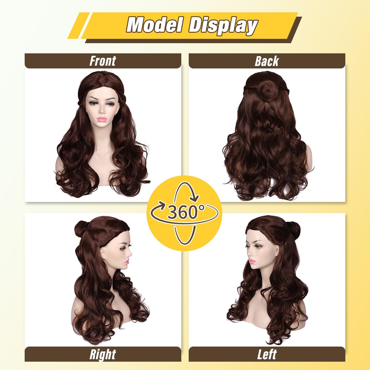 ColorGround Women’s Long Wavy Brown Prestyled Cosplay Costume Wig with Detachable Bun - Image 4