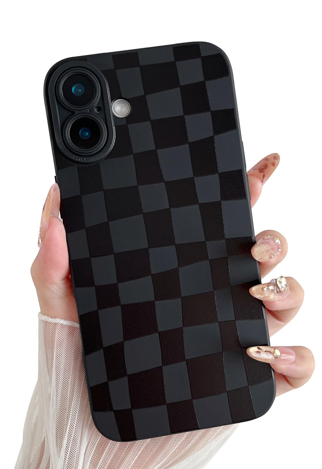 Vinlayss Compatible with iPhone 16 Case for Women Girls with Cute Black Checkered Pattern, Shockproof Slim Soft TPU Shockproof Protective Phone Case