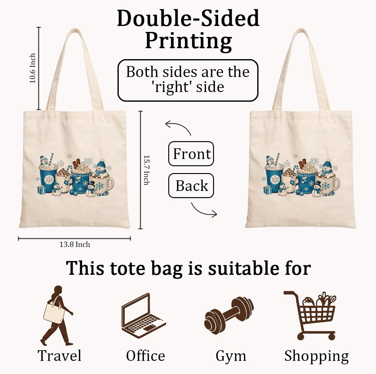 Snowman Coffee Tote Bag, Cozy Winter Mug Christmas Canvas Bag image 4