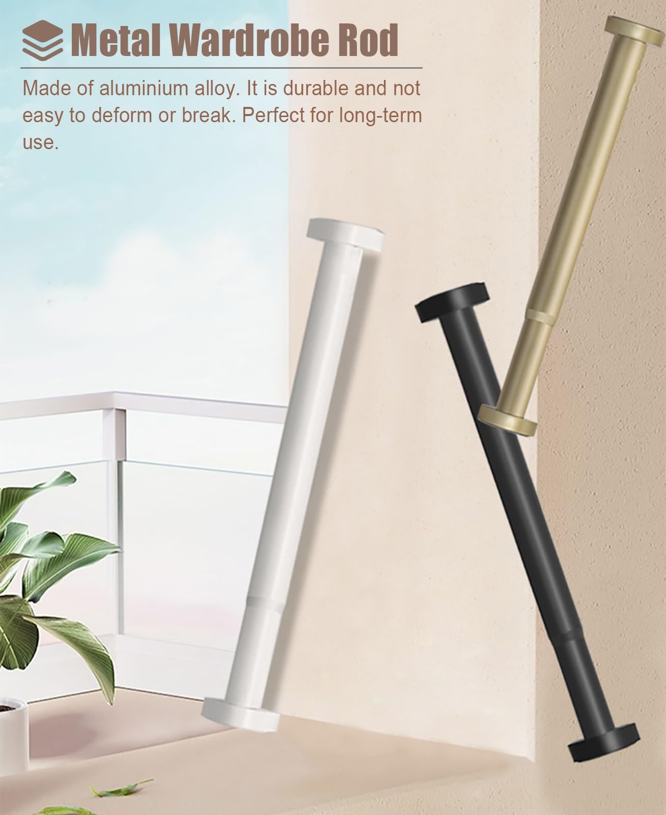 Barra de tensión extensible sin taladro, armario de aluminio para dormitorio y lavandería, ajustable de 50 a 80 cm, para balcón o guardarropa.