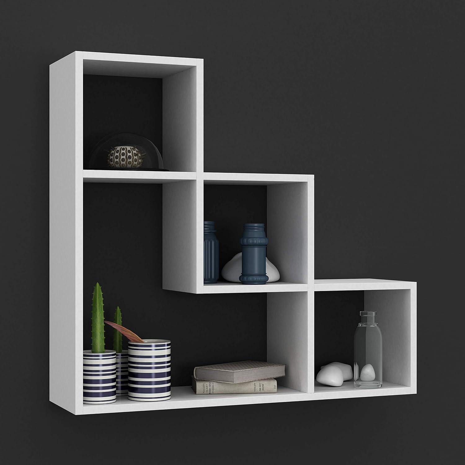 - Lyon 3 Step Wooden Floating Wall Shelf Display Unit Book Storage Décor White