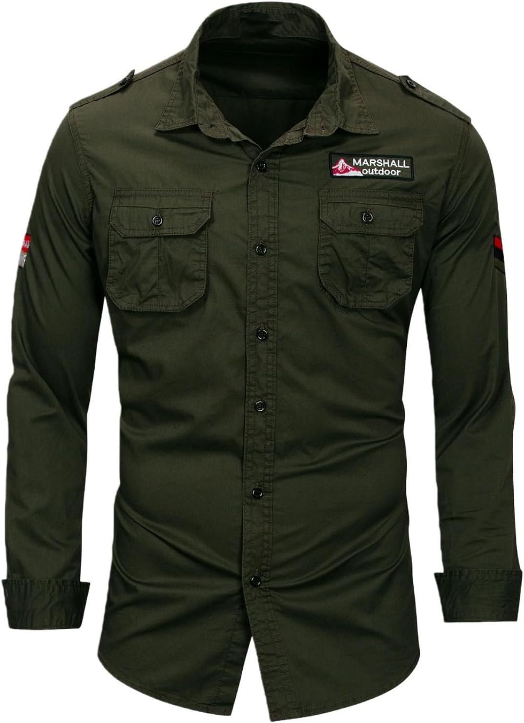 Men’s Cotton Outdoor Military-Style Pocket Long-Sleeve Shirt