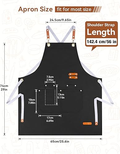 Miniatura 3 de Teskyer Delantal de cocina con bolsillos, resistente al agua y aceite, delantales de lona con espalda cruzada para hombres y mujeres chef servidor