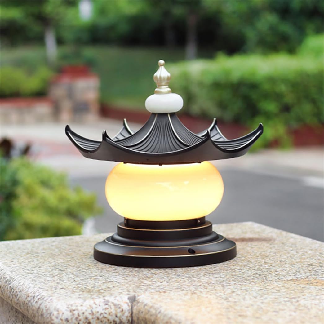 HCIPJQY Chinese Traditional Pillar Head Light Globe Lantern Landscape Lamp Japanese Style Modern Posts Lamp for Outside Garden,Patio Pathway Yard,Waterproof
