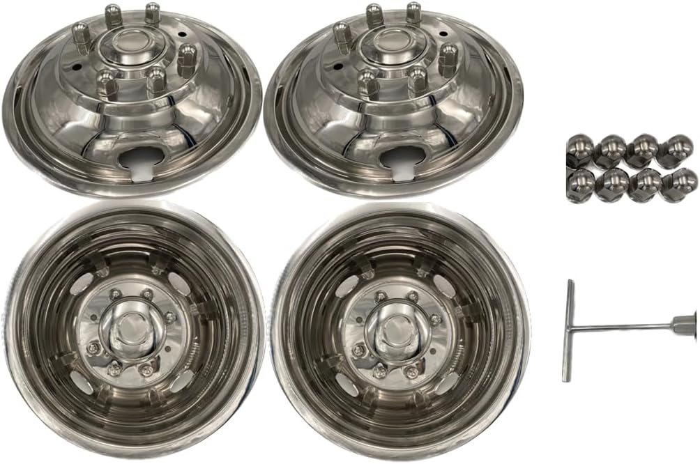 17 Inch Full Set 4 PCS Wheel Simulator 8lugnuts for 2006-2017/2018-2024 Ford F350 304 Material Polished Surface Hubcap