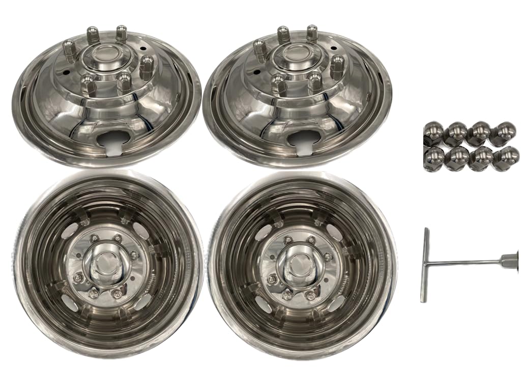 JOHNWELL 17 Inch Full Set 4 PCS hubcap 8lugnuts for 2006-2017/2018-2021 Ford F350 304 Material Polished Surface Wheel Simulator