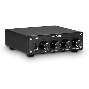 1-IN-4-OUT Lossless Analog Audio Switcher Box Splitter VOL Control for Amplifier Black