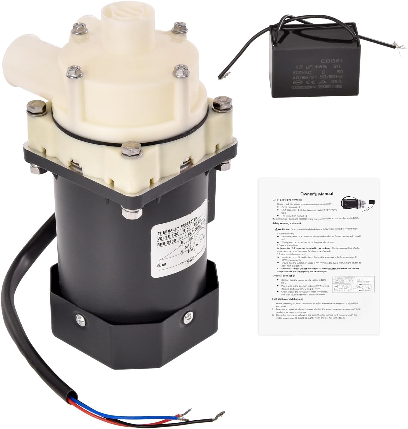 S-0730 Replacement Pump Motor Assembly Compatible with Hoshizaki Ice Machine, for KM-1200S KM-1300S KM-1600S, KM-1800S, KM-1900S, KM-2000S, KM-2400S Comes with Capacitor and Cable